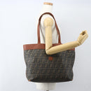 FENDI Zucca Canvas Tote Bag PVC Black Brown Auth ti3505-21