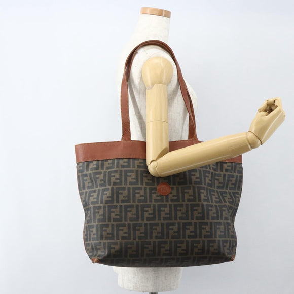 FENDI Zucca Canvas Tote Bag PVC Black Brown Auth ti3505