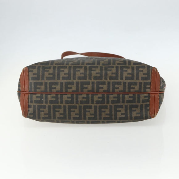 FENDI Zucca Canvas Tote Bag PVC Black Brown Auth ti3505