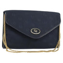 Christian Dior Chain Shoulder Bag Canvas Navy Gold Auth ti3507-1