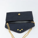 Christian Dior Chain Shoulder Bag Canvas Navy Gold Auth ti3507-17