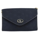 Christian Dior Chain Shoulder Bag Canvas Navy Gold Auth ti3507-2
