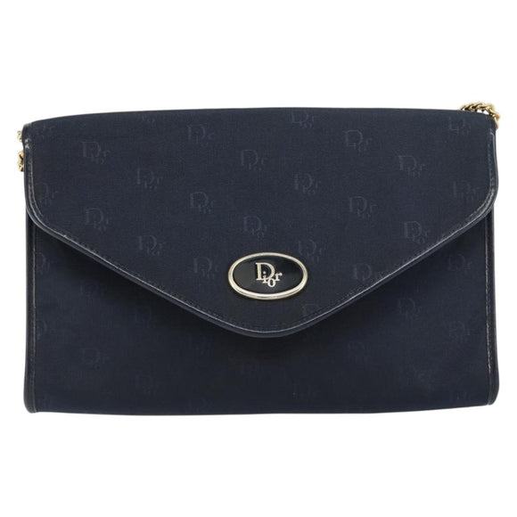 Christian Dior Chain Shoulder Bag Canvas Navy Gold Auth ti3507