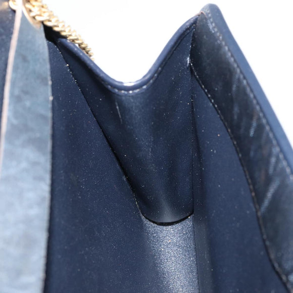 Christian Dior Chain Shoulder Bag Canvas Navy Gold Auth ti3507