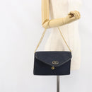Christian Dior Chain Shoulder Bag Canvas Navy Gold Auth ti3507-22
