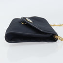 Christian Dior Chain Shoulder Bag Canvas Navy Gold Auth ti3507-4