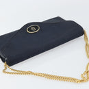 Christian Dior Chain Shoulder Bag Canvas Navy Gold Auth ti3507-6