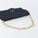 Christian Dior Chain Shoulder Bag Canvas Navy Gold Auth ti3507-7