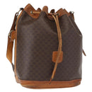 CELINE Macadam Canvas Shoulder Bag PVC Leather Brown Gold Auth ti3510-1