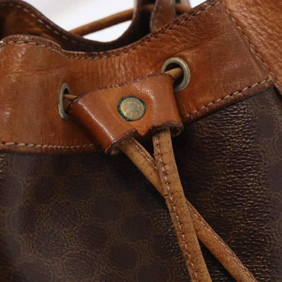 CELINE Macadam Canvas Shoulder Bag PVC Leather Brown Gold Auth ti3510