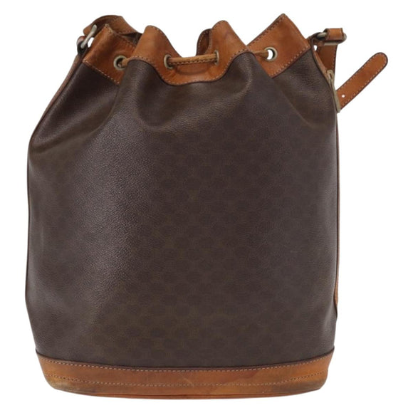 CELINE Macadam Canvas Shoulder Bag PVC Leather Brown Gold Auth ti3510