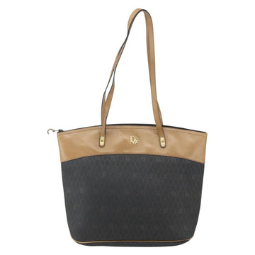 Christian Dior Honeycomb Canvas Tote Bag PVC Black Brown gold Auth ti3512 - 0