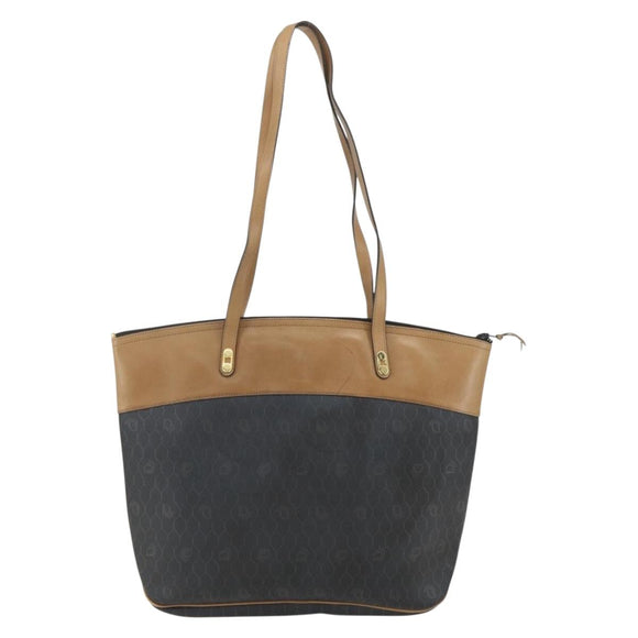 Christian Dior Honeycomb Canvas Tote Bag PVC Black Brown gold Auth ti3512