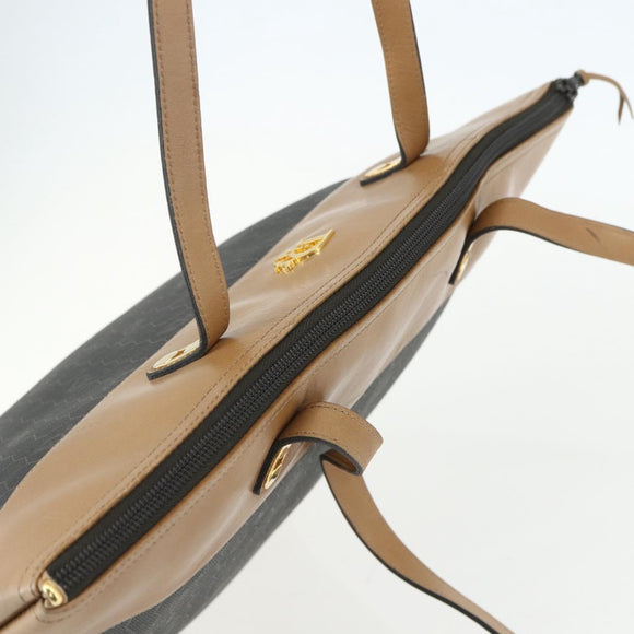 Christian Dior Honeycomb Canvas Tote Bag PVC Black Brown gold Auth ti3512