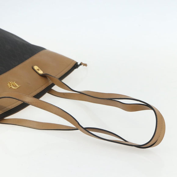 Christian Dior Honeycomb Canvas Tote Bag PVC Black Brown gold Auth ti3512