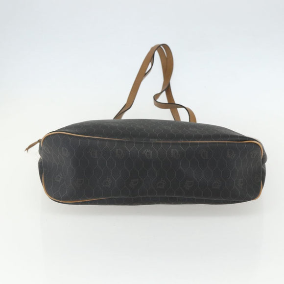 Christian Dior Honeycomb Canvas Tote Bag PVC Black Brown gold Auth ti3512