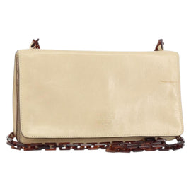 PRADA Chain Shoulder Bag Leather plastic Beige Auth ti3513