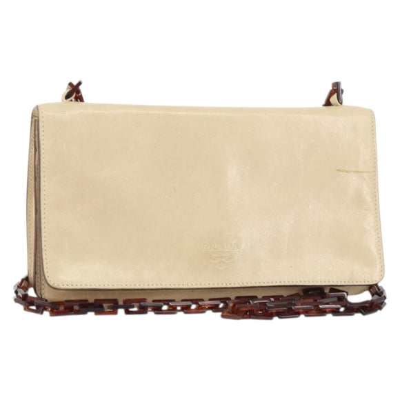 PRADA Chain Shoulder Bag Leather plastic Beige Auth ti3513