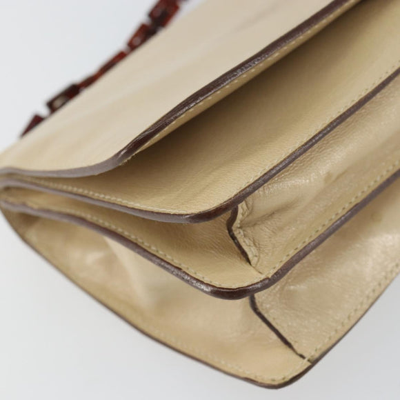 PRADA Chain Shoulder Bag Leather plastic Beige Auth ti3513