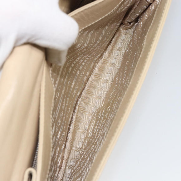 PRADA Chain Shoulder Bag Leather plastic Beige Auth ti3513