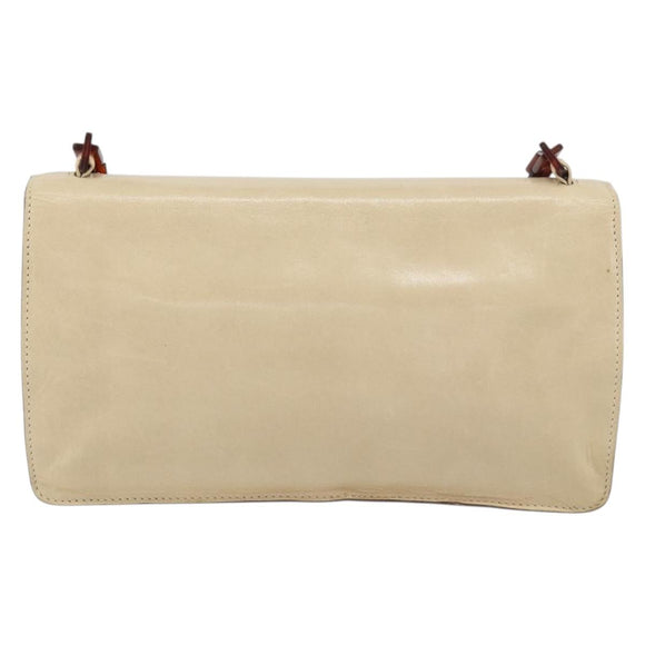 PRADA Chain Shoulder Bag Leather plastic Beige Auth ti3513