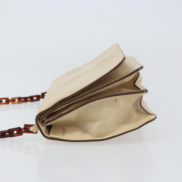 PRADA Chain Shoulder Bag Leather plastic Beige Auth ti3513