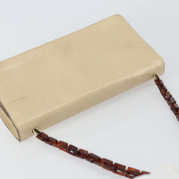 PRADA Chain Shoulder Bag Leather plastic Beige Auth ti3513