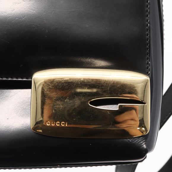 GUCCI Shoulder Bag Patent leather Black Gold 007 3444 0282 Auth ti3515