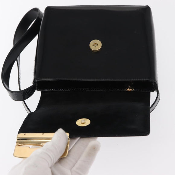 GUCCI Shoulder Bag Patent leather Black Gold 007 3444 0282 Auth ti3515
