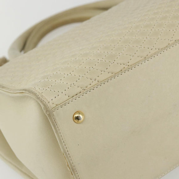 BALLY Quilted Hand Bag Leather White Gold Auth ti3520