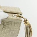 BALLY Quilted Hand Bag Leather White Gold Auth ti3520-14