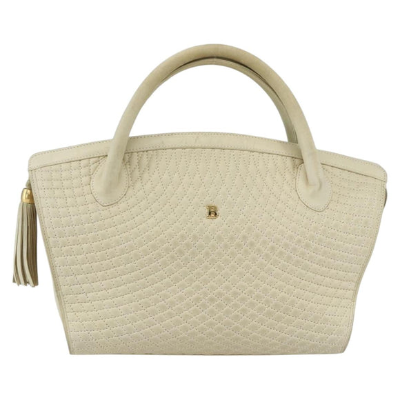 BALLY Quilted Hand Bag Leather White Gold Auth ti3520