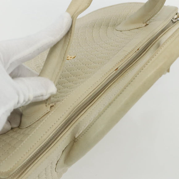 BALLY Quilted Hand Bag Leather White Gold Auth ti3520