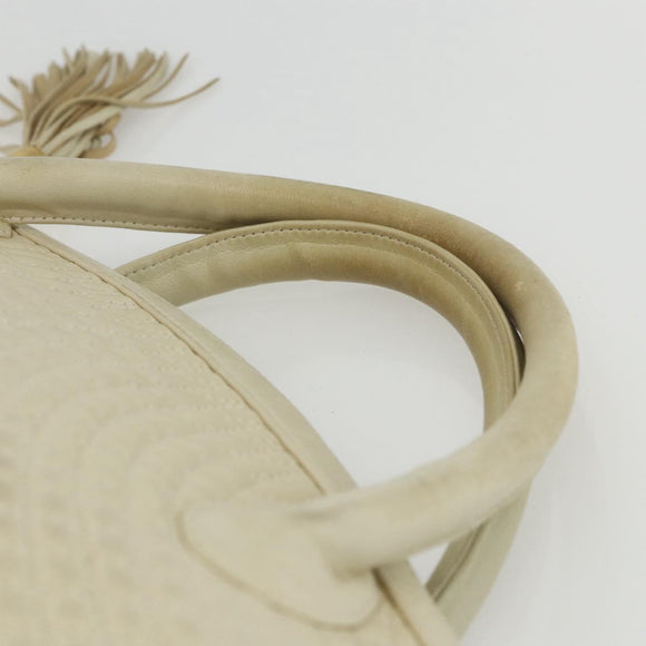 BALLY Quilted Hand Bag Leather White Gold Auth ti3520