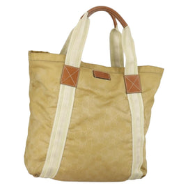 GUCCI GG Canvas Hand Bag Nylon Beige 189669 Auth ti3521