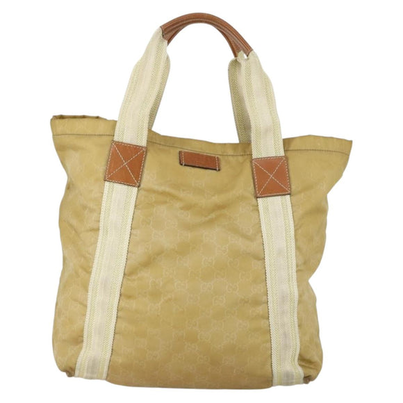 GUCCI GG Canvas Hand Bag Nylon Beige 189669 Auth ti3521