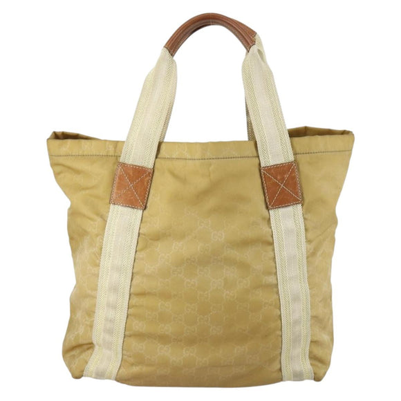 GUCCI GG Canvas Hand Bag Nylon Beige 189669 Auth ti3521
