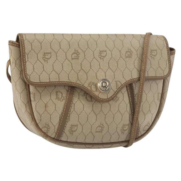 Christian Dior Honeycomb Canvas Shoulder Bag PVC Beige Gold Auth ti3528