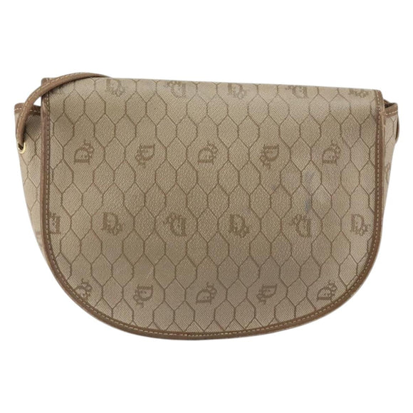 Christian Dior Honeycomb Canvas Shoulder Bag PVC Beige Gold Auth ti3528
