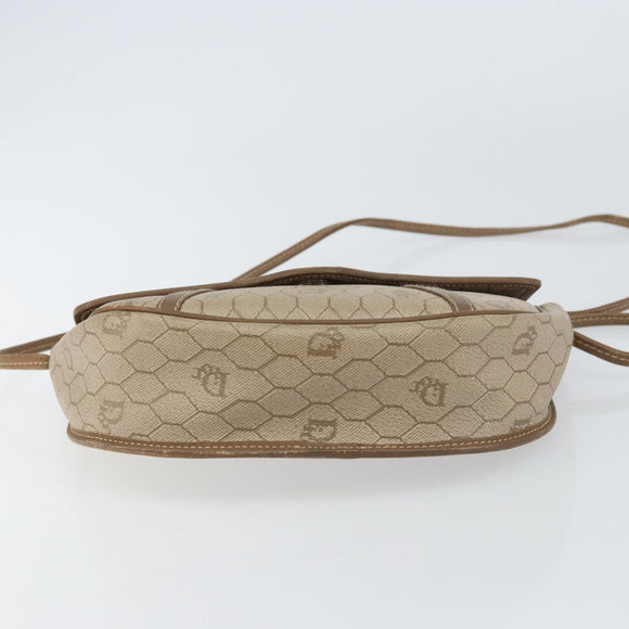 Christian Dior Honeycomb Canvas Shoulder Bag PVC Beige Gold Auth ti3528