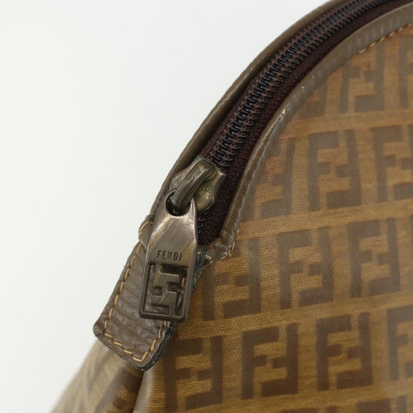 FENDI Zucchino Canvas Hand Bag Coated Canvas Vintage Brown Auth ti3530