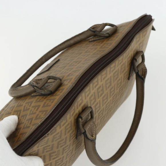 FENDI Zucchino Canvas Hand Bag Coated Canvas Vintage Brown Auth ti3530