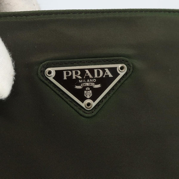 PRADA Schoudertas Nylon Kaki Zilver Auth ti3532