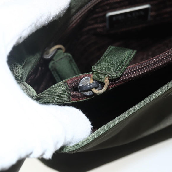 PRADA Schoudertas Nylon Kaki Zilver Auth ti3532