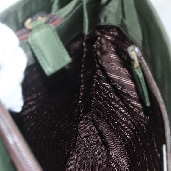 PRADA Shoulder Bag Nylon Khaki Silver Auth ti3532