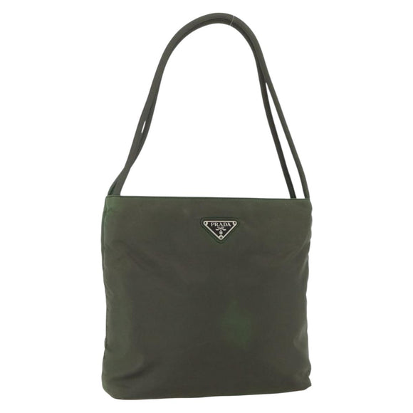 PRADA Schoudertas Nylon Kaki Zilver Auth ti3532