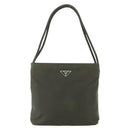PRADA Shoulder Bag Nylon Khaki Silver Auth ti3532-2