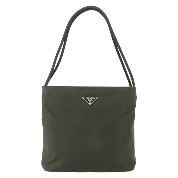 PRADA Shoulder Bag Nylon Khaki Silver Auth ti3532