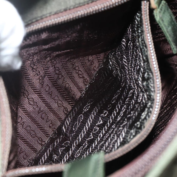 PRADA Shoulder Bag Nylon Khaki Silver Auth ti3532