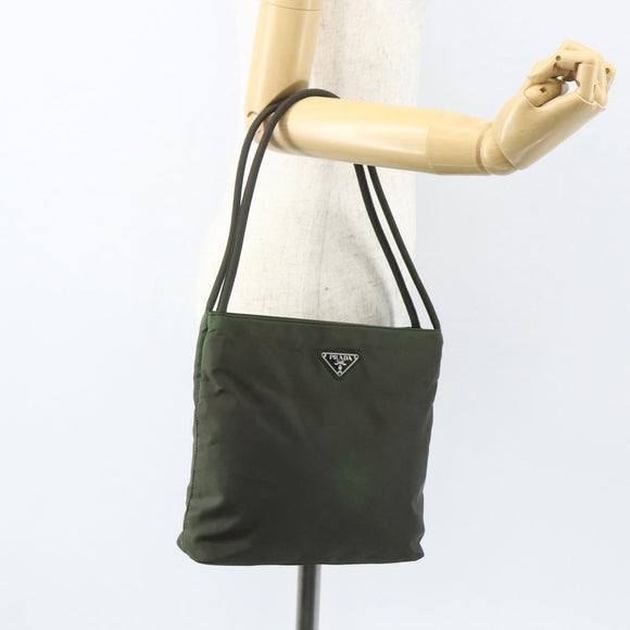 PRADA Schoudertas Nylon Kaki Zilver Auth ti3532